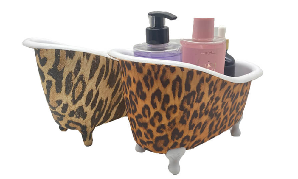 Mini contenitore per vasca da bagno in plastica con stampa leopardata